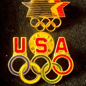 2 Vintage USA 1980 LAOC 1984 Los Angeles Summer Olympics Enamel Logo Pin!